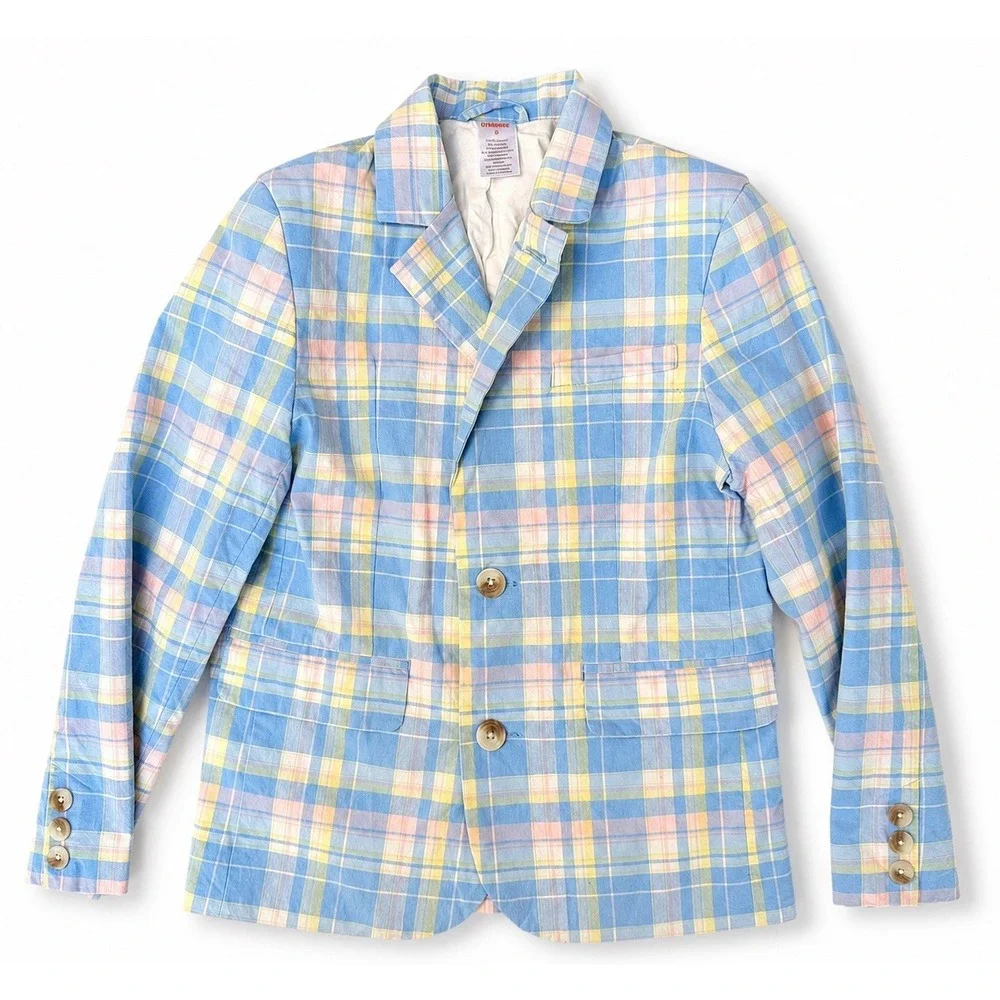 Gymboree Boys Size 8 Pastel Plaid Blazer Sport Coat Blue Pink Yellow Easter